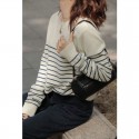 Woolen sweater, women's round neck striped pullover sweater, loose cashmere knit sweater as base