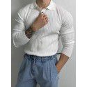 Long sleeved T-shirt men's polo shirt light mature style ribbed knitted T-shirt