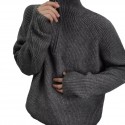 Versatile Half Zipper Sweater with Men's Shoulder Pullover and Collar Design, Dark Grey Heavy duty Knitted Sweater