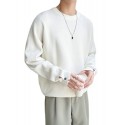 Sweater men's white design with a round neck thread jacket, trendy card style, with open sleeves and buttons, knitted base sweater