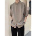 Men's Ice Silk Shirt Top with Seven Sleeve Light Mature Style Men's Half Sleeve