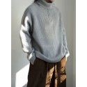 Versatile Half Zipper Sweater with Men's Shoulder Pullover and Collar Design, Dark Grey Heavy duty Knitted Sweater