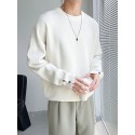 Sweater men's white design with a round neck thread jacket, trendy card style, with open sleeves and buttons, knitted base sweater