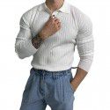 Long sleeved T-shirt men's polo shirt light mature style ribbed knitted T-shirt