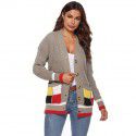 Autumn and winter women's thickened woven cardigan jacket with color matching large pockets, single breasted V-neck casual sweater for women 