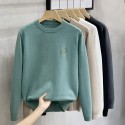 Round neck solid color sweater slim fit base shirt long sleeved youth embroidery casual knit sweater winter style