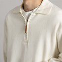 Light mature style half zipper knitted long sleeved polo shirt sweater for men, thick collar top for men