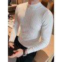 Half high neck sweater, men's slim fit trendy long sleeved knitted base sweater, versatile design, solid color sweater