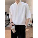 Men's Ice Silk Shirt Top with Seven Sleeve Light Mature Style Men's Half Sleeve