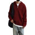 Hooded cardigan men's design retro red teenage knitted sweater jacket