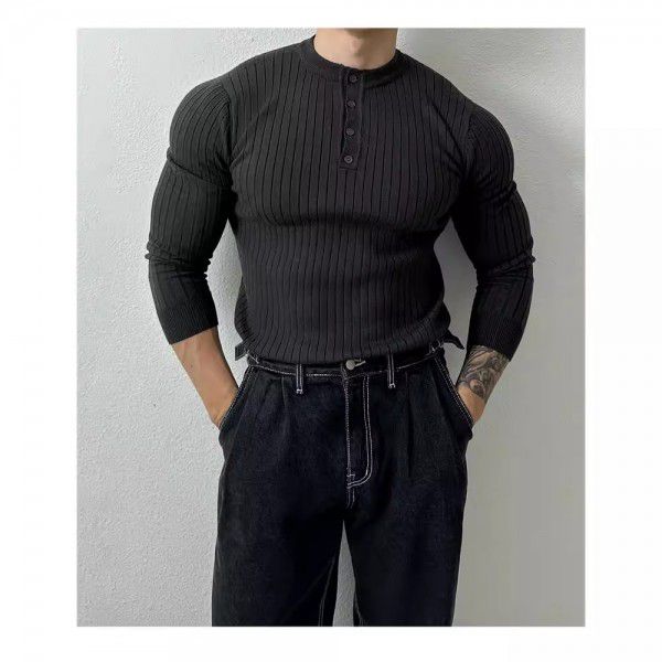 Long sleeved knitwear men's spring new fitness versatile slim fit T-shirt