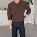 Men's simple V-neck long sleeved T-shirt loose casual top Korean version trendy white T solid color base shirt trend