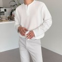 Men's simple V-neck long sleeved T-shirt loose casual top Korean version trendy white T solid color base shirt trend