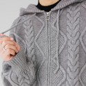 Zipper sweater men's hooded knitted sweater light mature cardigan solid color loose trendy diamond grid jacket