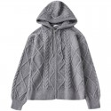 Zipper sweater men's hooded knitted sweater light mature cardigan solid color loose trendy diamond grid jacket