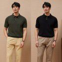 Men's polo shirt loose casual light mature style simple solid color business knit top