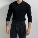 Long sleeved T-shirt men's polo shirt light mature style ribbed knitted T-shirt