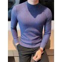 Half high neck sweater, men's slim fit trendy long sleeved knitted base sweater, versatile design, solid color sweater