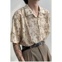 Collar design, niche short sleeved floral shirt, men's couple vintage loose beach shirt