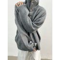 Button decoration, thickened high neck sweater, men's loose temperament, base wool knitted cardigan