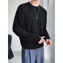 Sweater men's white design with a round neck thread jacket, trendy card style, with open sleeves and buttons, knitted base sweater