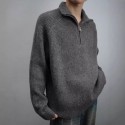 Versatile Half Zipper Sweater with Men's Shoulder Pullover and Collar Design, Dark Grey Heavy duty Knitted Sweater