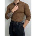 Long sleeved T-shirt men's polo shirt light mature style ribbed knitted T-shirt