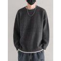 Fake two round neck sweaters, men's thick long sleeved top, autumn loose fit, bottom layer, knitted sweater, lazy jacket