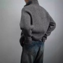 Versatile Half Zipper Sweater with Men's Shoulder Pullover and Collar Design, Dark Grey Heavy duty Knitted Sweater