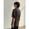 Collar design, niche short sleeved floral shirt, men's couple vintage loose beach shirt