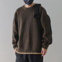 Fake two round neck sweaters, men's thick long sleeved top, autumn loose fit, bottom layer, knitted sweater, lazy jacket