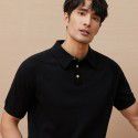 Men's polo shirt loose casual light mature style simple solid color business knit top