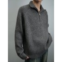 Versatile Half Zipper Sweater with Men's Shoulder Pullover and Collar Design, Dark Grey Heavy duty Knitted Sweater