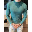 Half high neck sweater, men's slim fit trendy long sleeved knitted base sweater, versatile design, solid color sweater