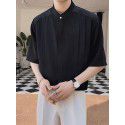 Men's Ice Silk Shirt Top with Seven Sleeve Light Mature Style Men's Half Sleeve