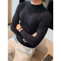 Half high neck sweater, men's slim fit trendy long sleeved knitted base sweater, versatile design, solid color sweater