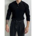 Long sleeved T-shirt men's polo shirt light mature style ribbed knitted T-shirt