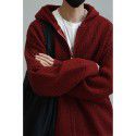 Hooded cardigan men's design retro red teenage knitted sweater jacket