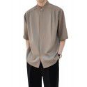 Men's Ice Silk Shirt Top with Seven Sleeve Light Mature Style Men's Half Sleeve