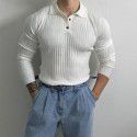 Long sleeved T-shirt men's polo shirt light mature style ribbed knitted T-shirt