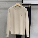 Round neck solid color sweater slim fit base shirt long sleeved youth embroidery casual knit sweater winter style