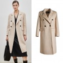 Double breasted water ripple cashmere coat for women, slim fit double-sided woolen coat