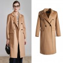 Double breasted water ripple cashmere coat for women, slim fit double-sided woolen coat