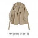 Mid to long windbreaker for women in spring and autumn, slim and waist cinched, with thick cotton coat and outerwear