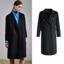 Double breasted water ripple cashmere coat for women, slim fit double-sided woolen coat