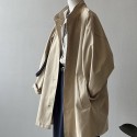 Khaki windbreaker coat, women's loose mid length coat, casual stand collar workwear coat