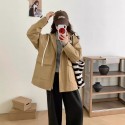 Fashionable, simple, loose fitting hooded trench coat for women