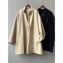 Khaki windbreaker coat, women's loose mid length coat, casual stand collar workwear coat