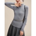 Thickened semi high neck and high neck wool sweater, base knit sweater for women