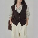 Spring and Autumn Retro Style New Basic Versatile Vest V-neck Cardigan for Women